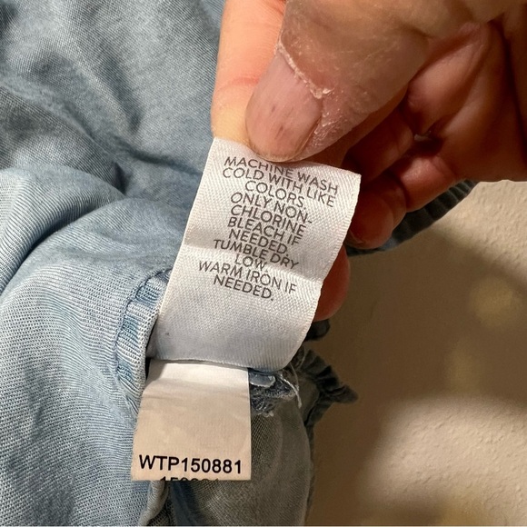 J Jill Denim Top XS Petite Tiered Ruffle Bell Sleeve Tencel Lyocell Women’s Blue - Picture 5 of 5